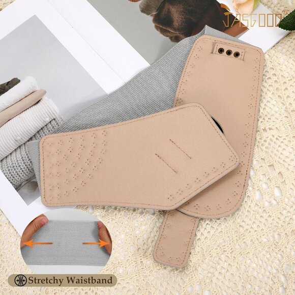 Women Vintage Wide Elastic Studded Stretchy Waist Belt Rivet Metal Buckle Silver main image 4